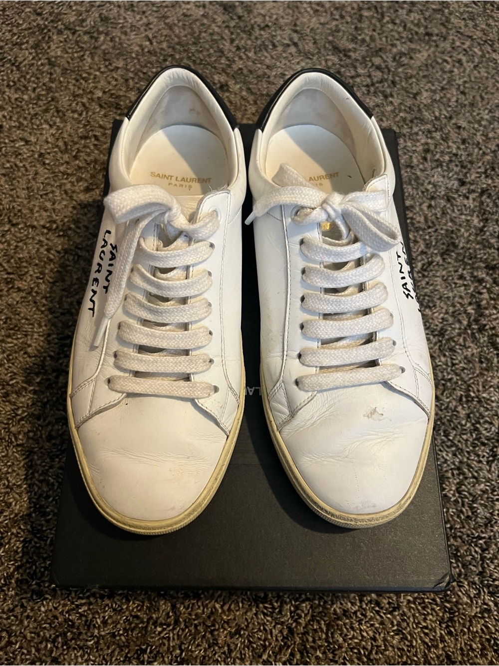 Saint Laurent White Leather Low-Top Sneakers with Black Heel Tab